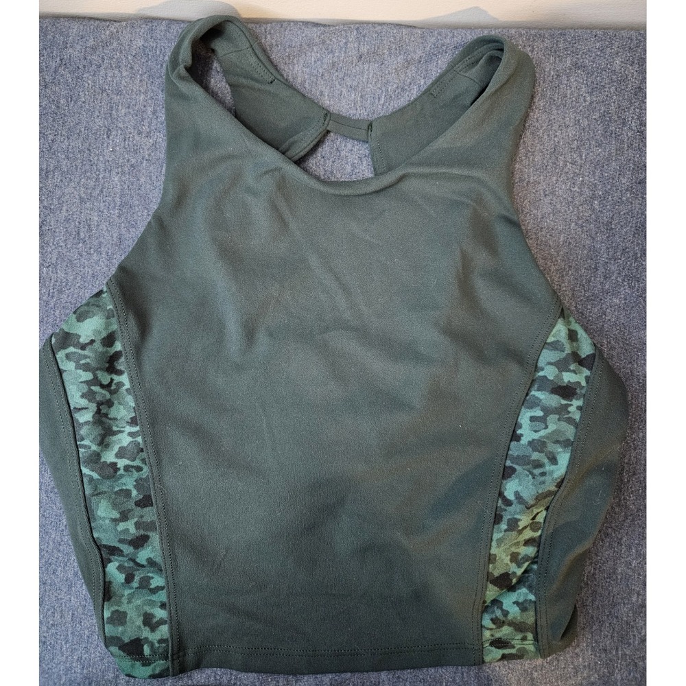 Athleta Crop Top Womens Small Green Camo Racerback Athletic Tank Yoga Gym